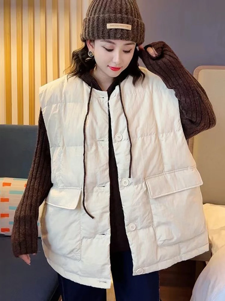 

Осень-зима, жилет на пуху с круглым вырезом и сеткой, женский однобортный теплый жилет, верхняя одежда, женский жилет без рукавов на белом утином пуху