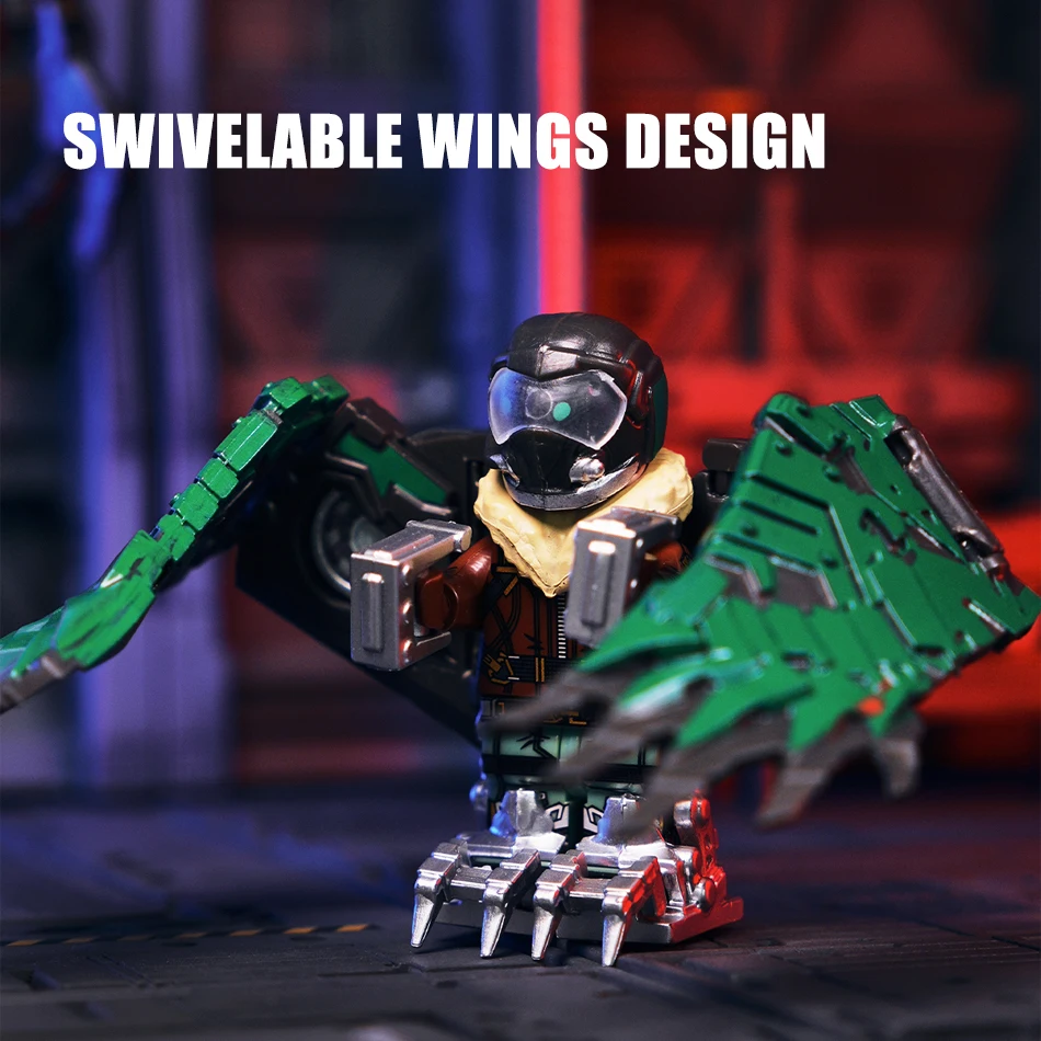 MOC Bricks Super Comic Spider Vulture Man Building Blocks with Swingable Wings Movie Heroes Villain Action Figures Toy Kids Gift