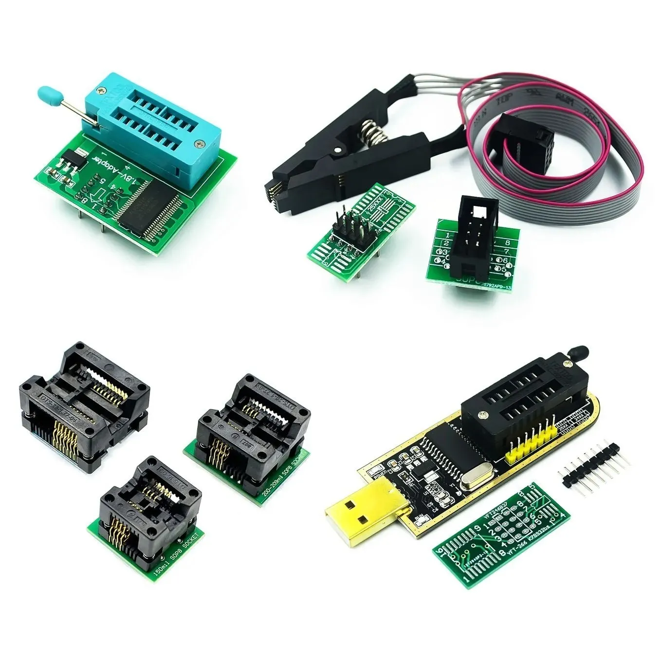 CH341A 24 25 Series EEPROM Flash BIOS USB Programmer Module + SOP8 Test Clip +1.8V adapter + SOIC8 SOP16 to DIP8 adapter DIY KIT