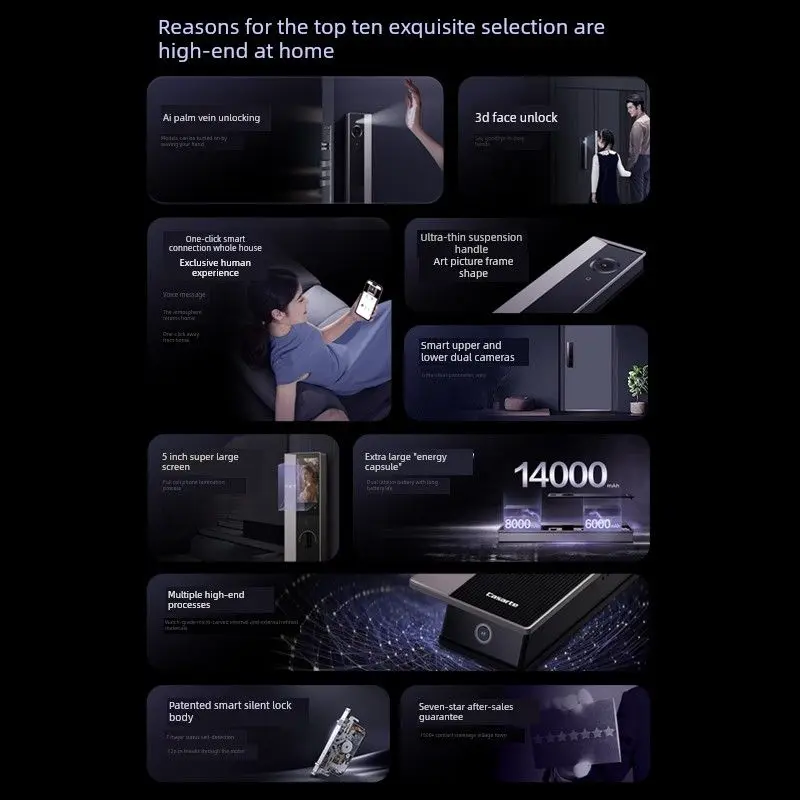 Serrure de porte intelligente X80, reconnaissance faciale de veine de palmier, double caméra, serrure automatique