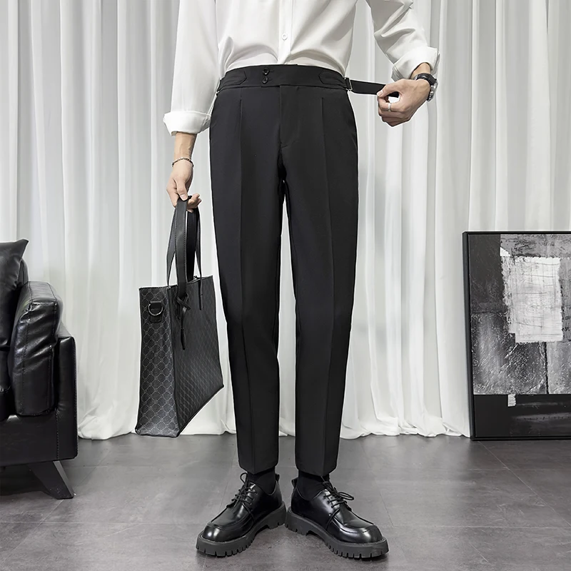 

Summer Men's Casual Busin Wide Leg Pants Neapolitan Straight Cut Trousers High Waist Long Pants Faion Urban Sle