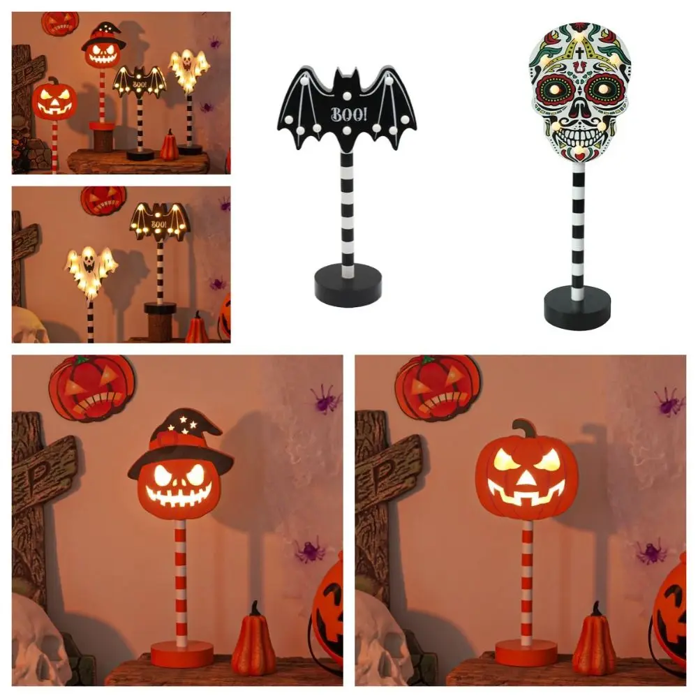 Atmosphäre Lampe Halloween Holz Nachtlicht führte Kürbis Ghost Festival Modellierung Lampe Fledermäuse Geist Schädel Kürbis Ornament Laterne