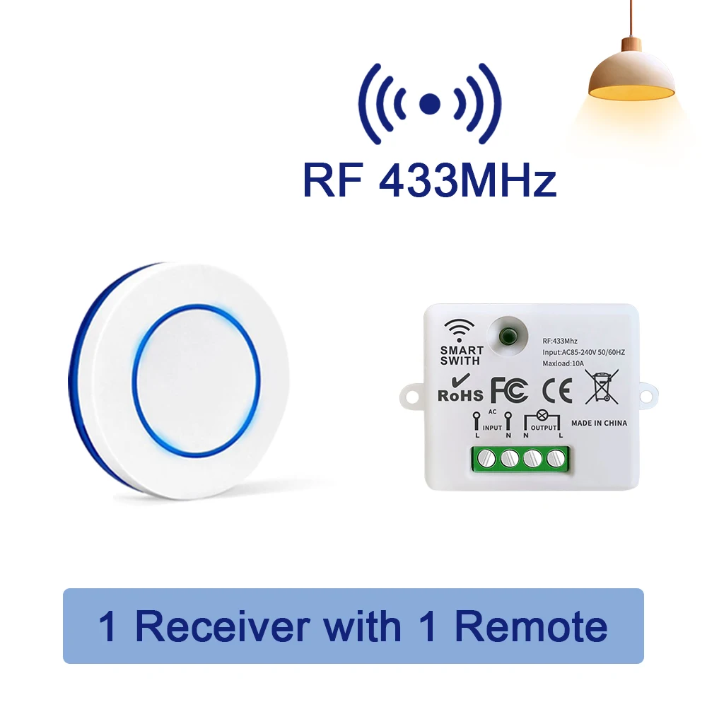 433MHz Wireless Remote Control Light Switch 10A 100-240V Relay Controller Mini Round Button Wall Panel Switch For Lighting Led