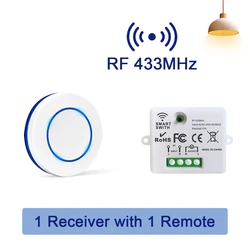 433MHz Wireless Remote Control Light Switch 10A 100-240V Relay Controller Mini Round Button Wall Panel Switch For Lighting Led