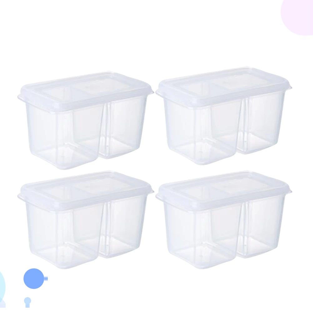 

4 Pcs Kitchen Storage Box Flexible Container Sauce Fresh Keeping Double Grids Ginger Garlic Household Fruit Lunch Box Sealed