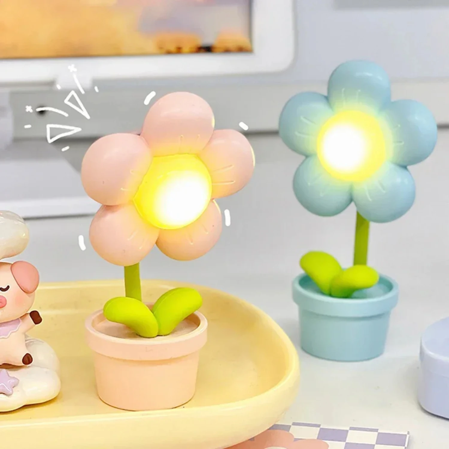 New Adorable Cute Mini LED Flower Night Light for Bedroom - Lovely Charming Small Table Lamp, Perfect Bedside Ambient Lights and