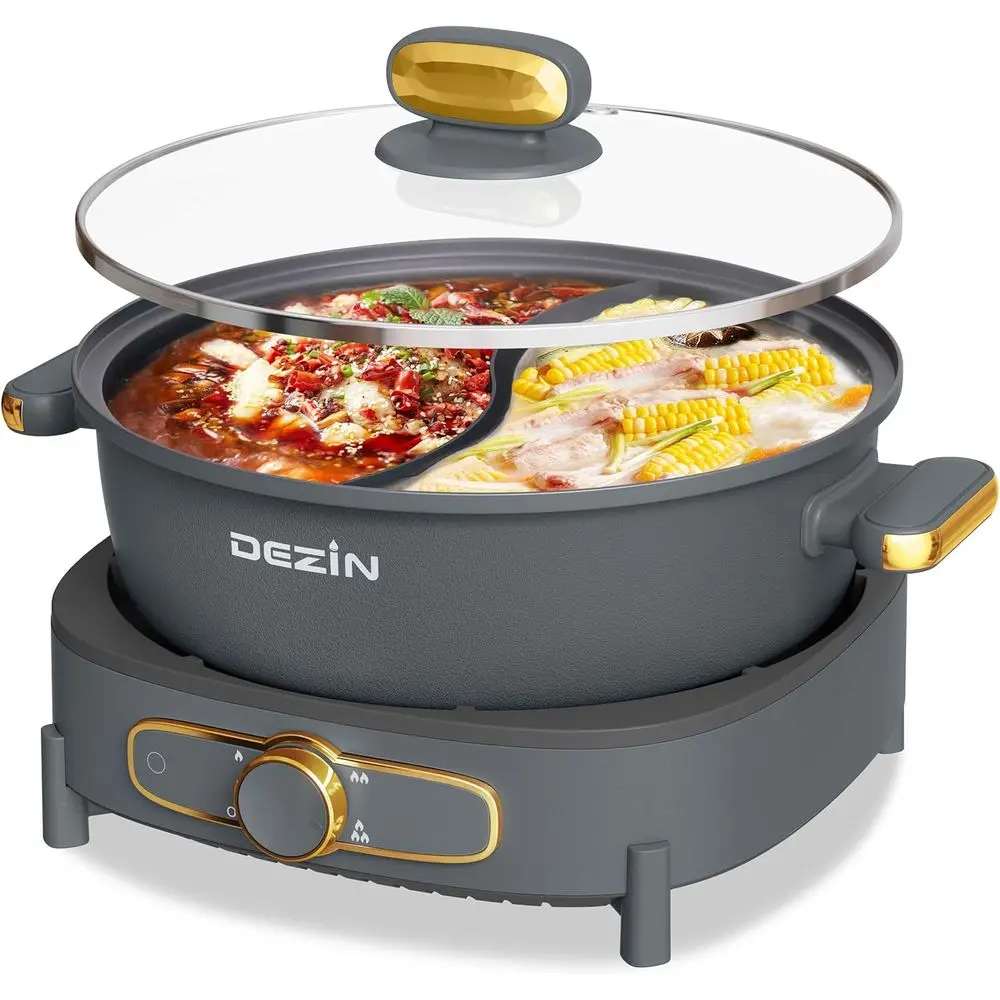 

Hot Pot Electric with Divider, 6L Double-lavor Shabhabu Pot, Dual Sided Removable Non-Stick Hotpot Pot Electric, 3" Depth Chines
