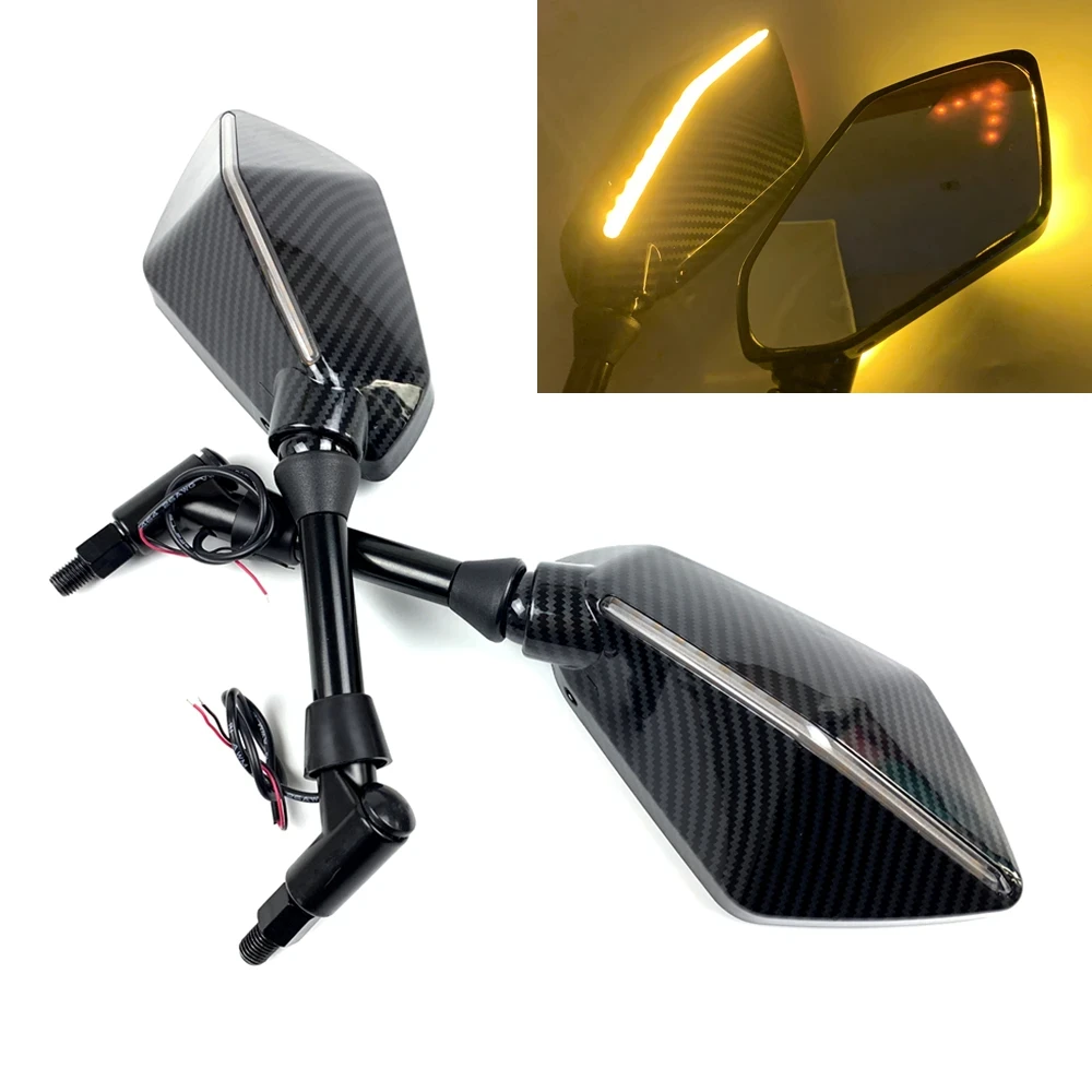 

For Kawasaki NINJA Z750 Z800 Z900 Z1000 650R ER6N ER6F ER5 Rearview Mirror 10mm Motorcycle Side Mirror with LED Light