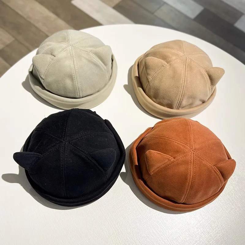 Unisex Landlord Hat Beanie Cat Ear Cute Girls Brimless Cap Autumn Winter Fashion Women Men Hip Hop Dome Melon Docker Caps