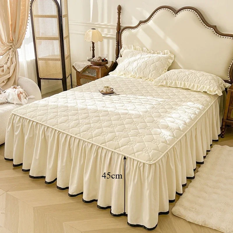 Thickened Cotton Bed Skirt Fashionable Three Piece Set Beds Cover Resistant To Dirt Anti Slip Comfortable Breathablee Bedspread