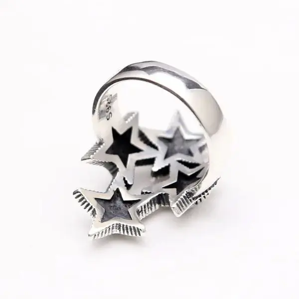 S925 sterling silver ring trendsetter personality punk jewelry retro exaggerated pentagonal star ring opening as a gift for love