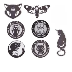 Alle katten zijn mooi geborduurde badge ronde ACAB opstrijkbare patch mysterieuze kat schedel mot zwart witte Kitty doek applicaties