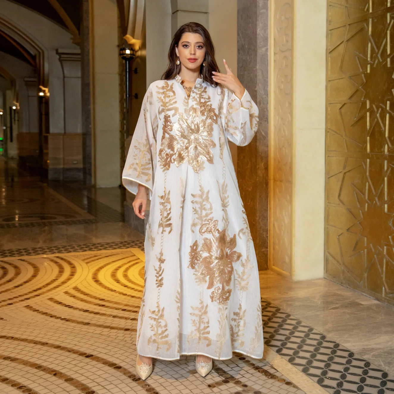 

Middle East New Style Burnt Flower Sequin Dress Light Luxury Ladies Party Women's Arabic Turkish Robe