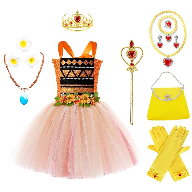 Pocahontas Princess Cos Dress Crown Magic Wand Bag Glove Necklace Bracelet Ring Earrings Set Princess Party Cosplay Costume