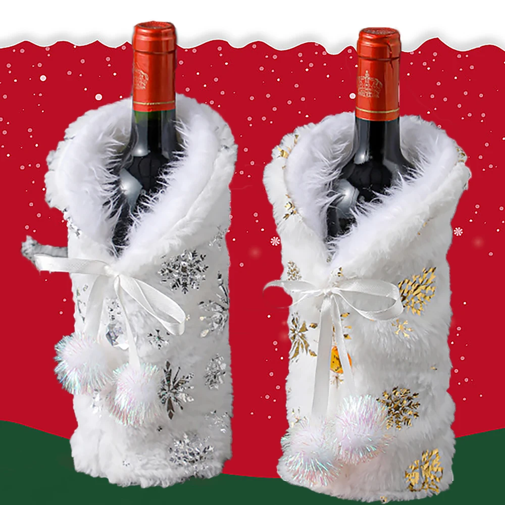 Christmas Wine Bottle Set Plush Fabrics Santa Claus Wine Bottle Cover New Year Gifts Christmas Navidad Party Dinner Table Decors