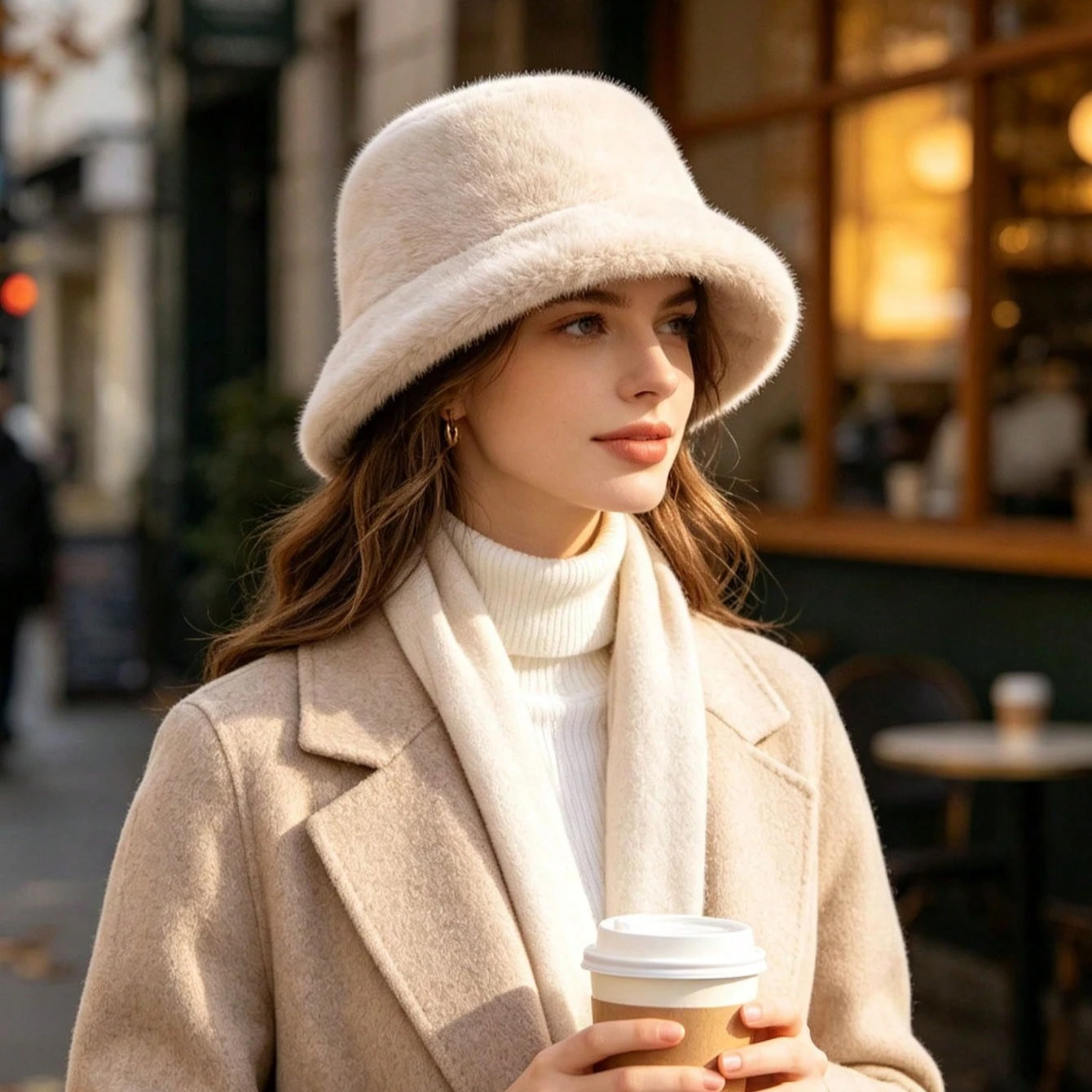 1pc Women's Plush Faux Mink Fur Bucket Hat Warm Autumn/Winter Hat Back To School Hair Accessory Christmas Gift Hair Accessory