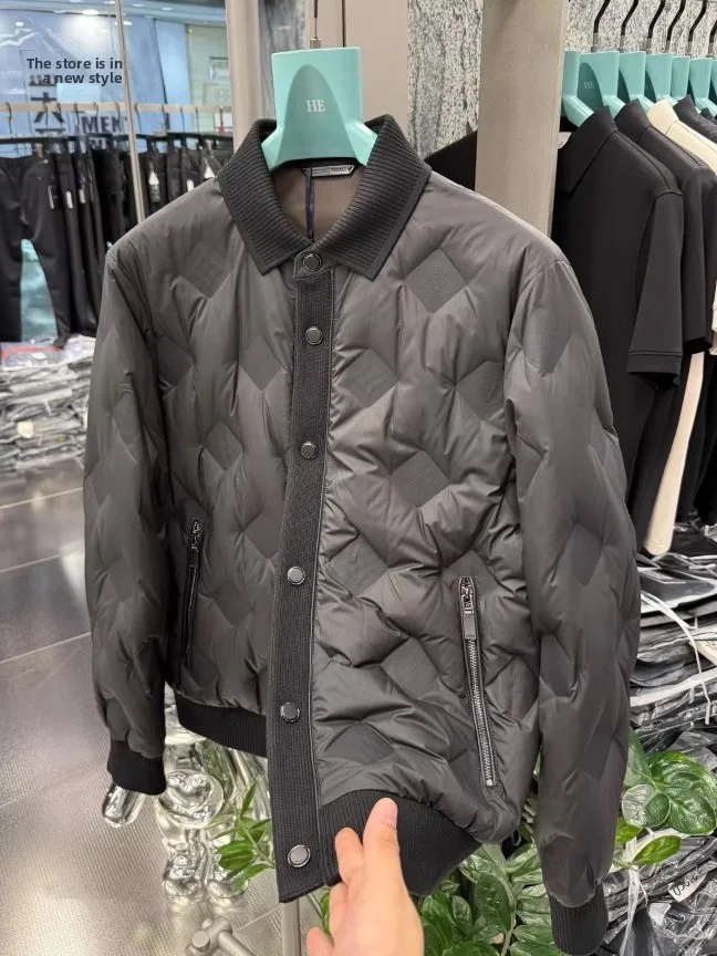 

Ele mat Men's down Jaet Collared Outerwear Autumn Winter New Arrival Haome Luxury Feel Stand Fit Button Decor