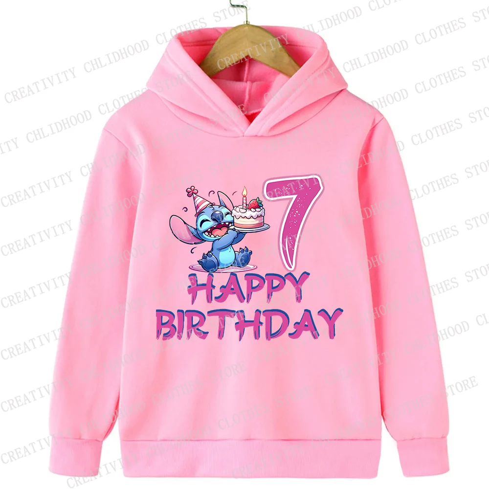 New Stitch Children Hoodies Birthday Number 1-14 Girl Boy Kids Pullover Anime Cartoon Casual Clothes Kid Kawaii Tops Sweatshirts