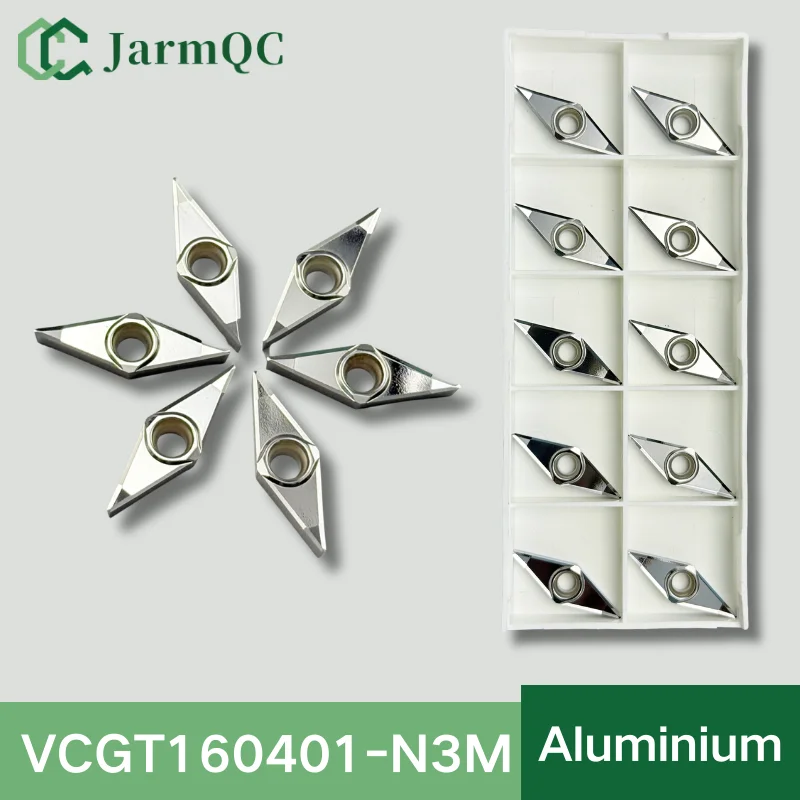 

JarmQC 10pcs Cutting Blade VBGT110304 VBGT110308 VBGT160404 VCGT110301 VCGT160401 Carbide Insert for Aluminum CNC Lathe Tool