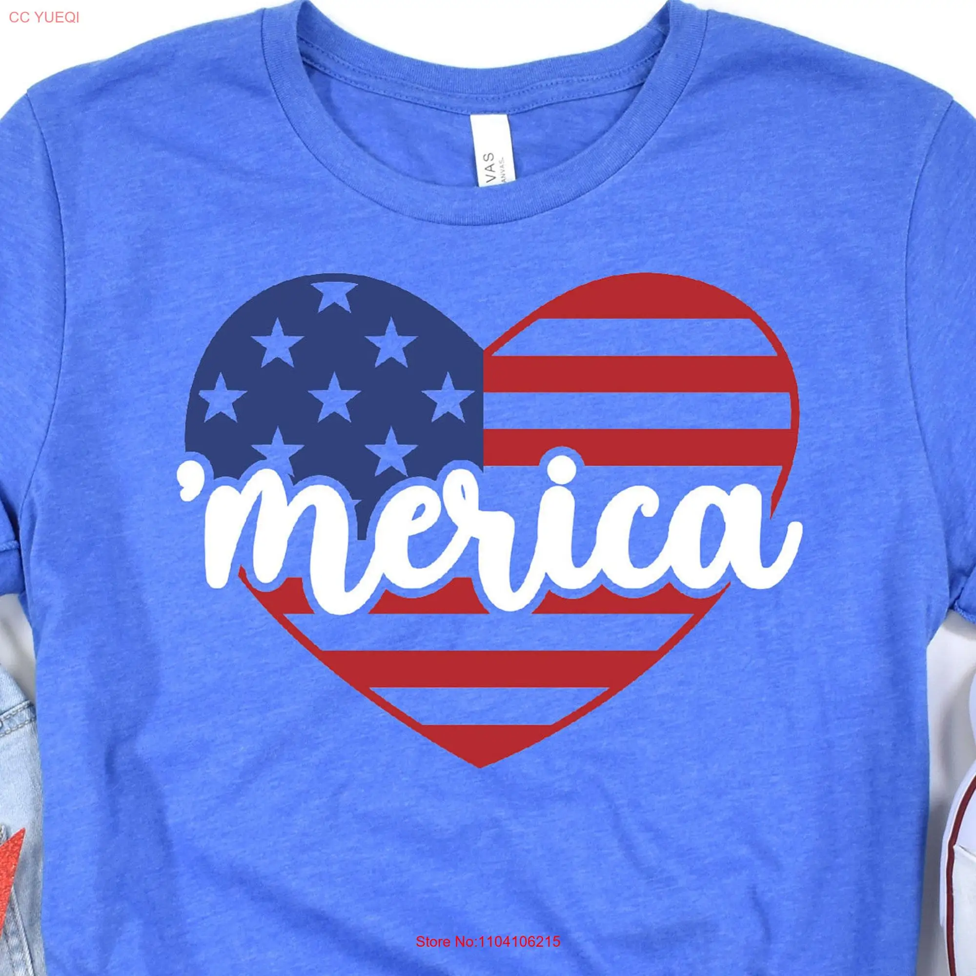 Merica HearT T Shirt Back It Up Terry 1950s 4th of July Woman Clothing long or short sleeves