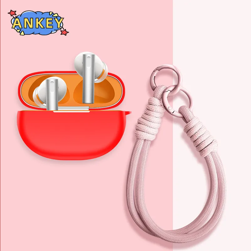 حافظة لهاتف Realme Buds Air 5 Pro 6 Pro مصنوعة من السيليكون الناعم ومحمولة ومقاومة للصدمات مع حبل حلقة تسلق