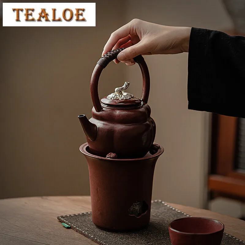 

Zhiye Braised Persimmons Red Ruyi Boiling Tea Pot Set Retro High-handled Pot Alcohol Lamp Warmer Cooking Stove Infusions Teapots