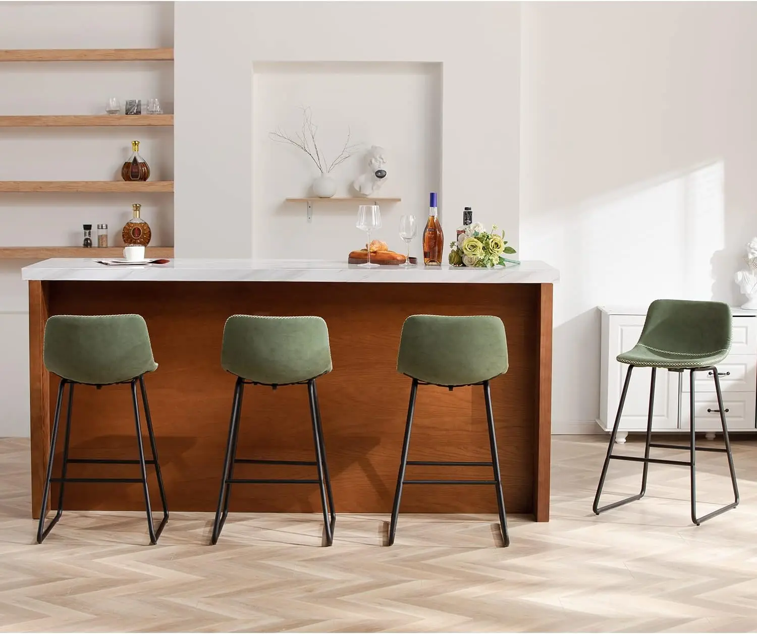 Counter Height Bar Stools Set of 4, Counter Stools with Backs, Modern Bar Stools for Kitchen Island
