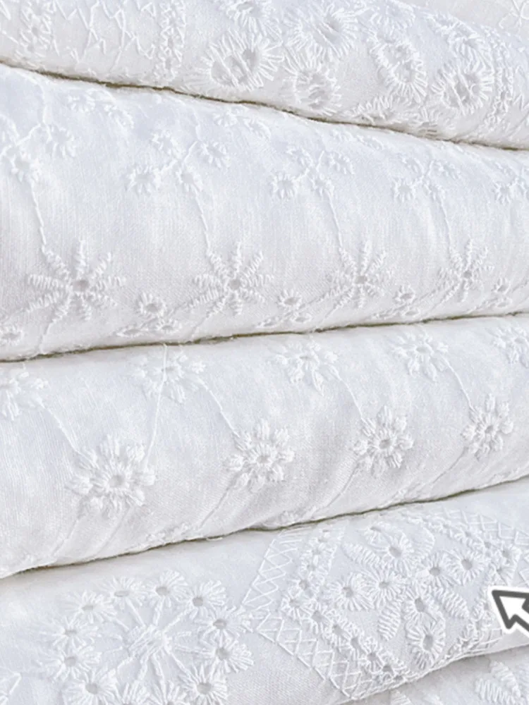 

White Pure Cotton Embroidery Fabric Cotton Hollow Embroidery Cotton Fabric DIY Sewing Dress Skirts Clothes