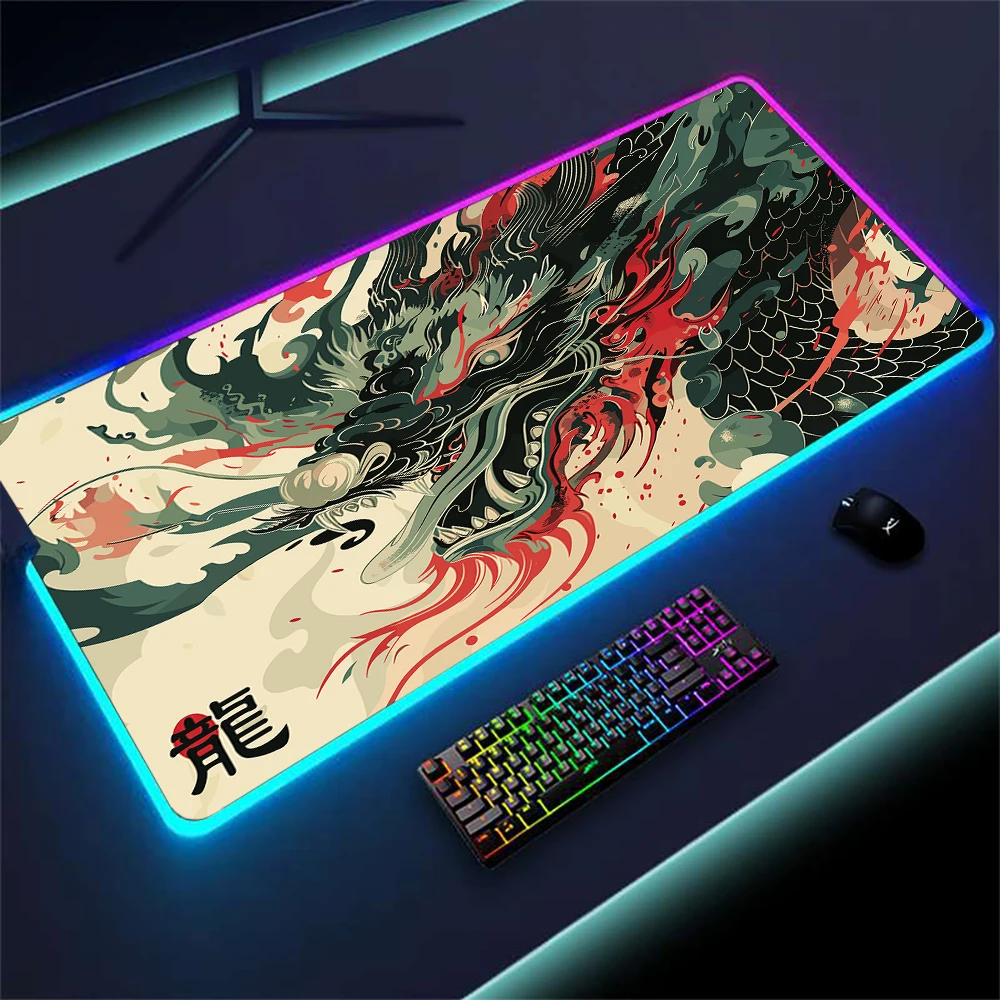 Chinese Dragon Mousepad Gamer 1000x500 Rgb Carpet Led Computer Mat Illuminated Mouse Pad Neon Large Laptop Mat with Backlight