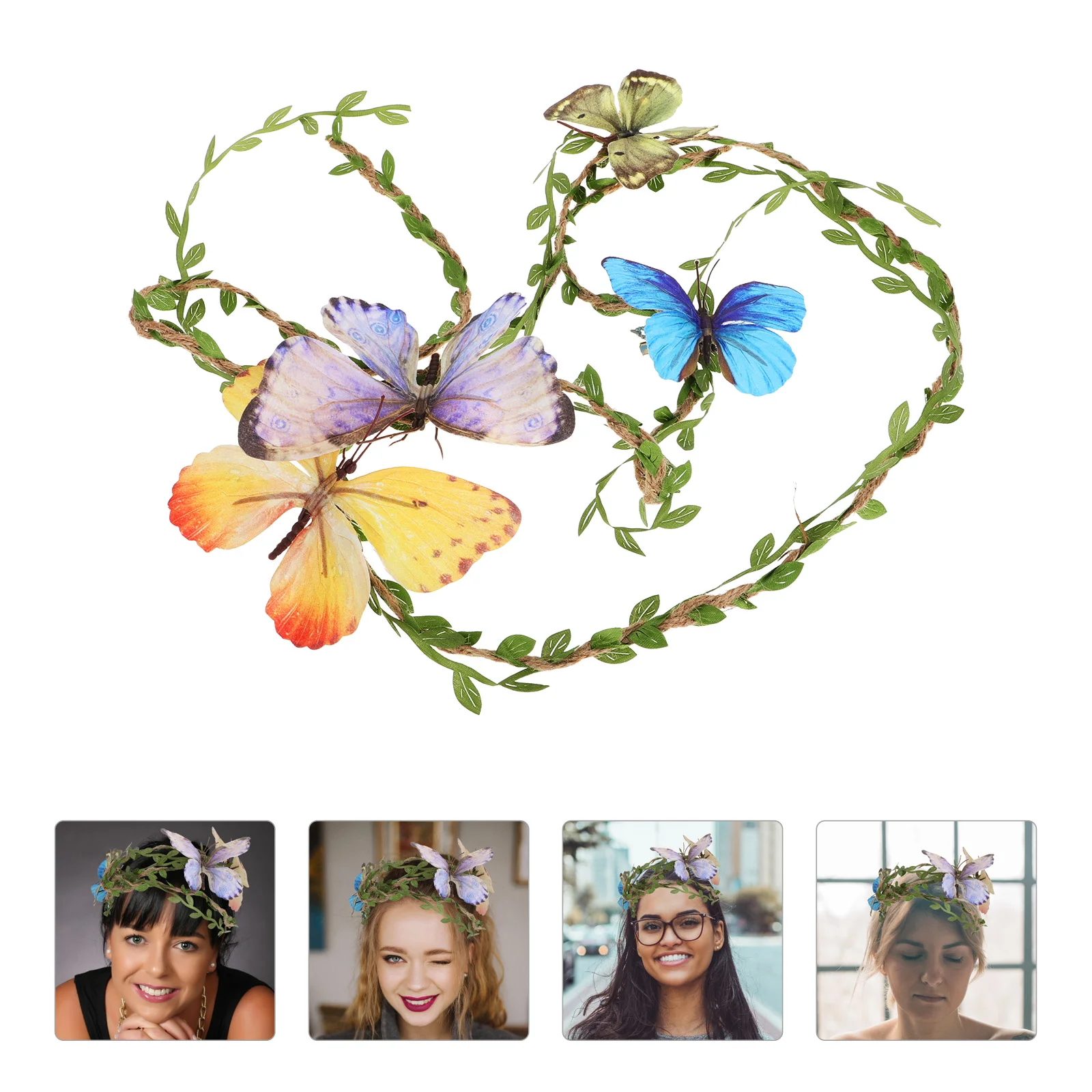 Butterfly Garland Headband Crown for Girls Bohemian Thick Birthday Decorations Fabric Hair Bands