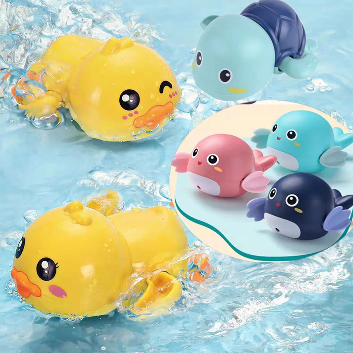 Summer Baby Water Gun Spray Toys Cute Little Yellow Duck Swimming Turtle Whale Pool Beach Classic Clockwork Water Toys