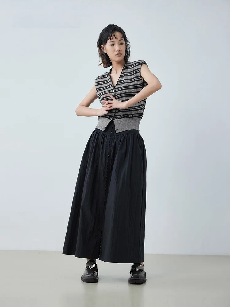 

XMOOM2025 Весенняя новинка: Женский трикотажный джемпер с V-образным вырезом, полосатый, ажурный, укороченный, для повседневной носки