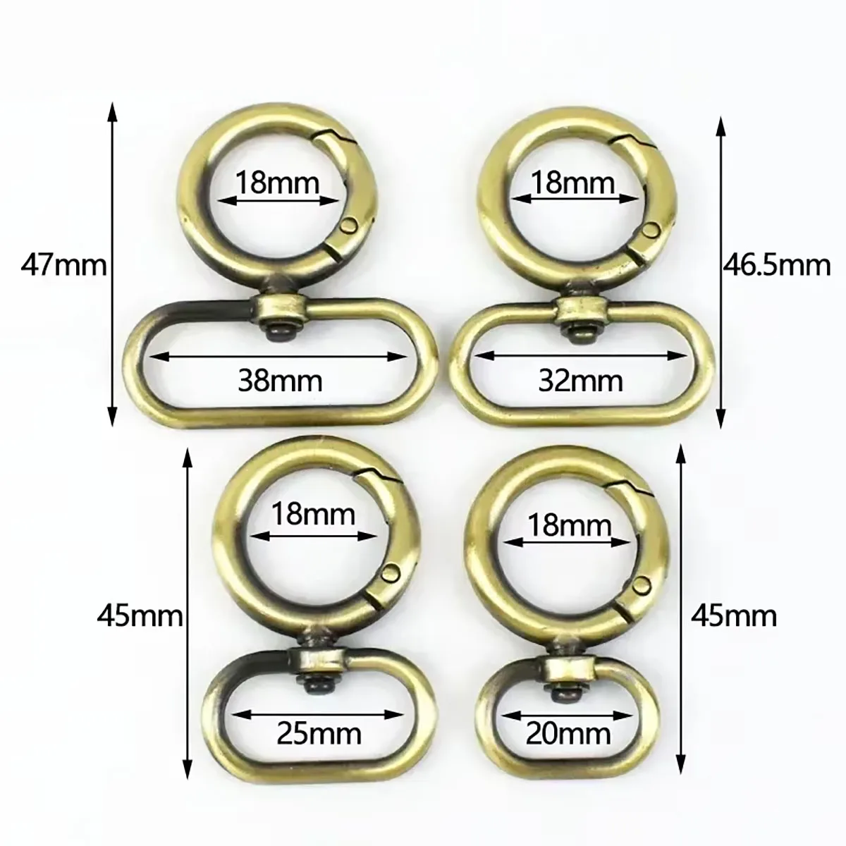 20-38mm Metal Swivel Lobster Clasp Bag Strap Spring Snap Buckle Carabiner Keychain Webbing Clasps Accessories Meetee 2/5/10Pcs