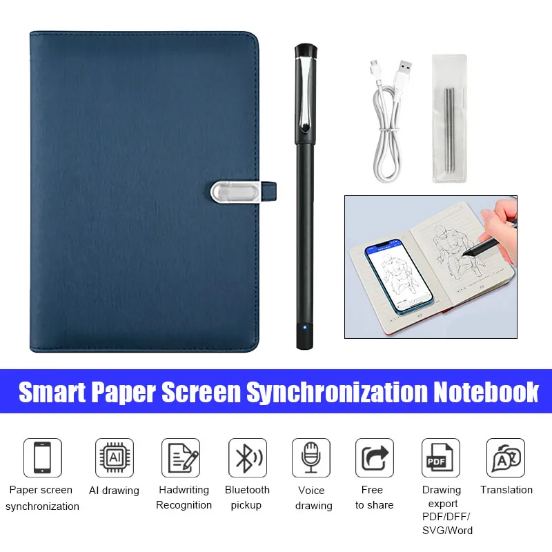 

Smart Paper Screen Synchronous Notebook Set Digital Pen Sync Pen Bluetooth Writing for Student Designer Notes AI Voice Drawing
