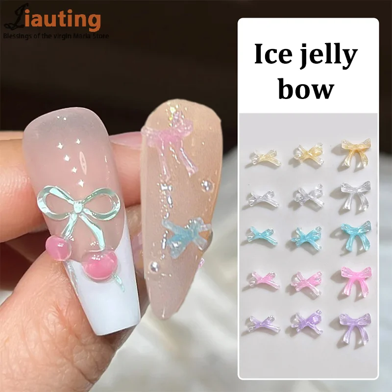 

50pcs Ice Transparent Color Bowknots Resin Nail Art Decorations 3d Mini Cute Bows Nail Charms For Diy Nails Accessories