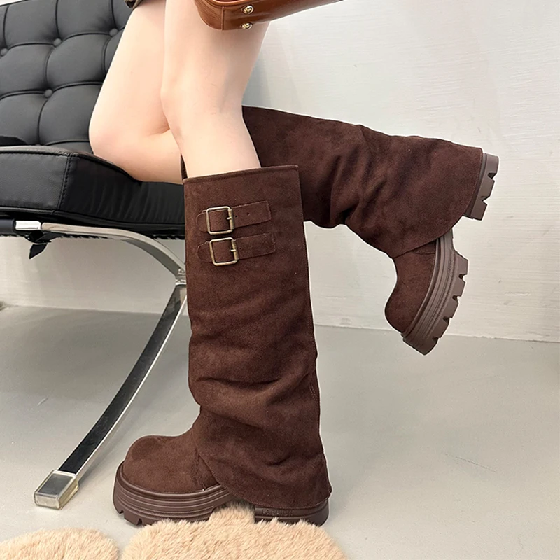 منصة عالية الكعب النساء أحذية عالية الشتاء أحذية مكتنزة 2025 موضة الجلد المدبوغ مضخات تشيلسي الأحذية الراحة عادية الثلوج بوتاس Mujer #1