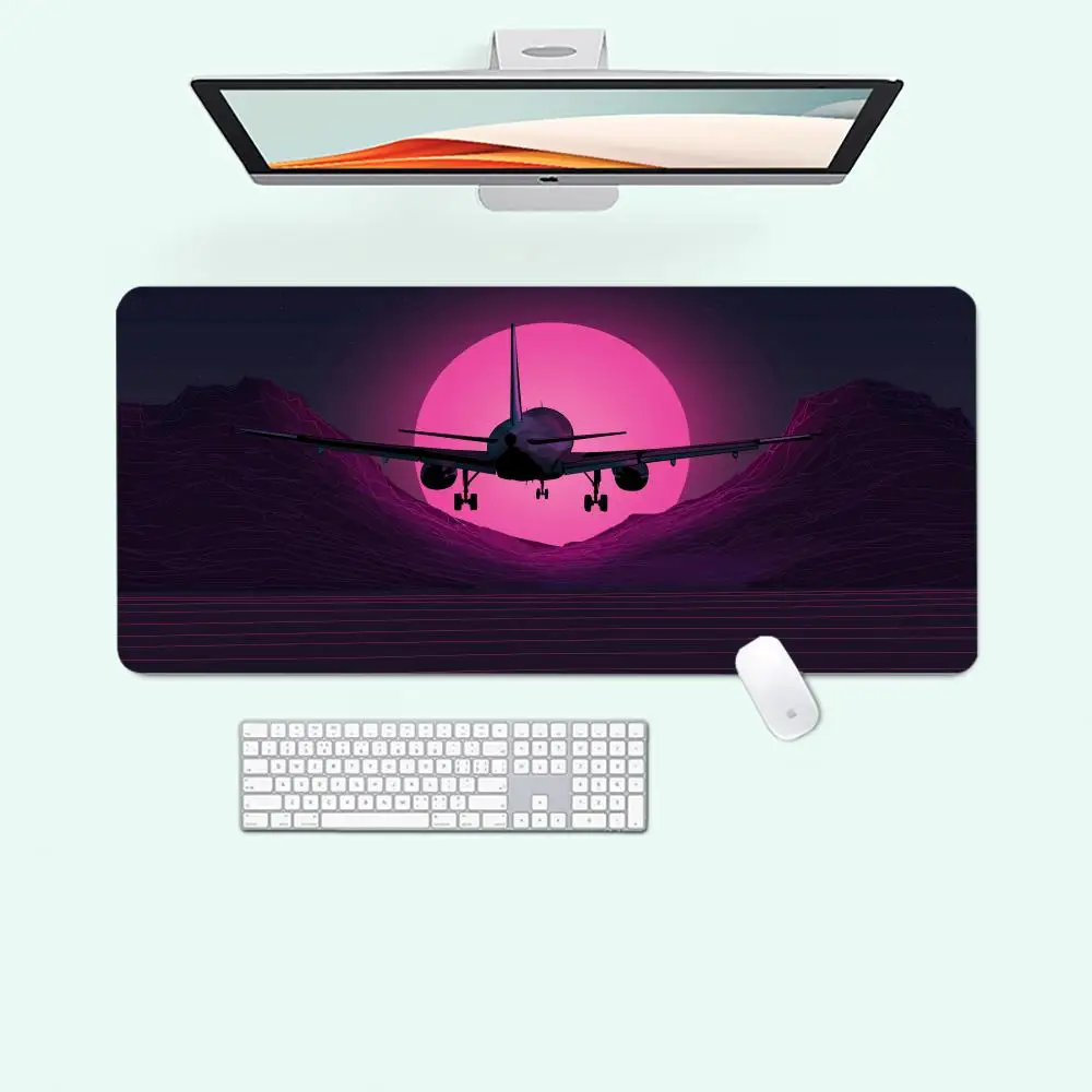 Plane Synthwave Mouse Pad Gaming Mouse Desk Mat Large Keyboard Pad   Desktop Rubber Mouse Cushion