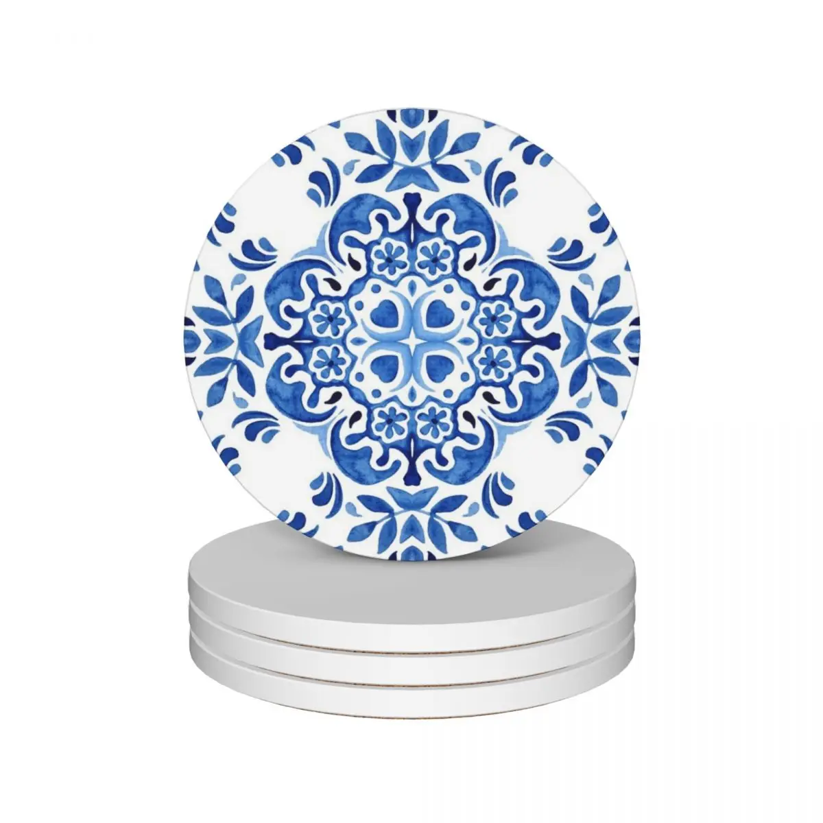 

Mediterranean Azulejo Ceramic Coasters (Set of 4) eat table tea cup holders ceramic for drinks aesthetic Coasters