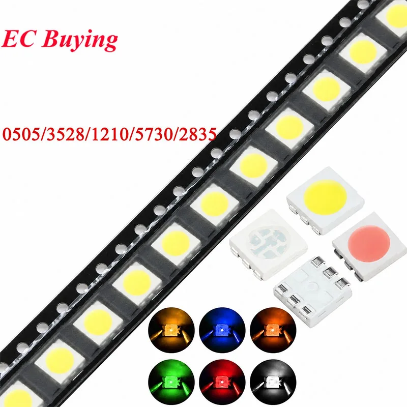 100Pcs 0505/3528/1210/5730/2835 SMD LED Warm White Red Blue Yellow Green Orange Pin Purple RGB High Light Emitting Diode DIY Kit