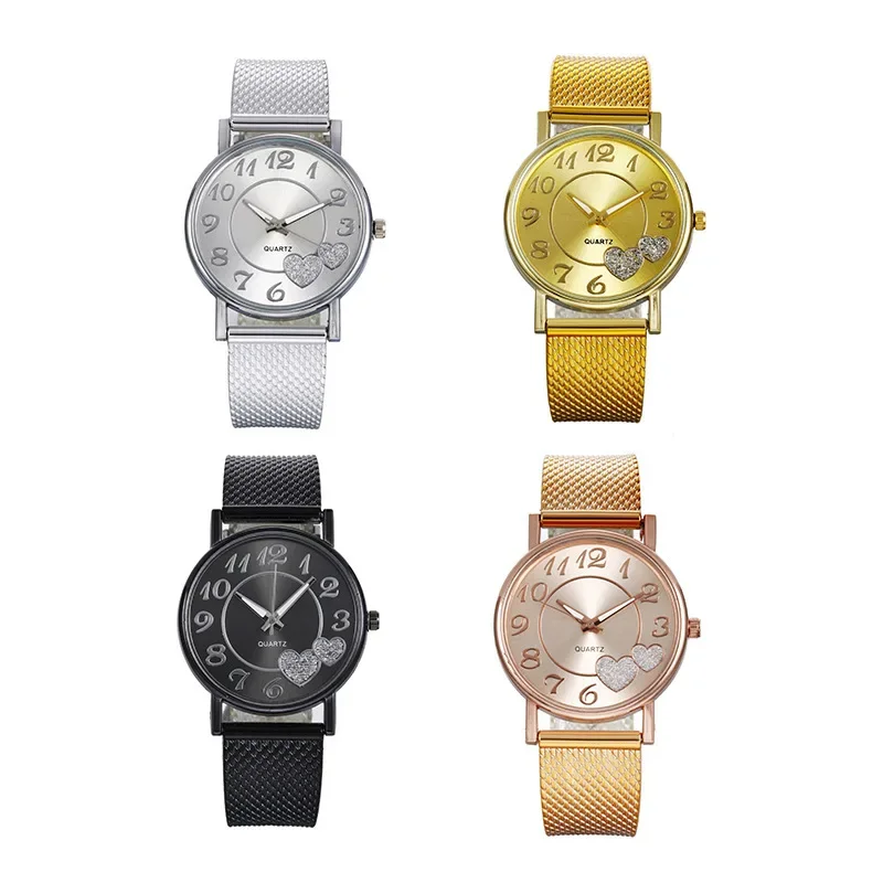 Reloj elegante con esfera de corazón de oro rosa para mujer, relojes femeninos de lujo de alto nivel, temperamento Simple, estudiante