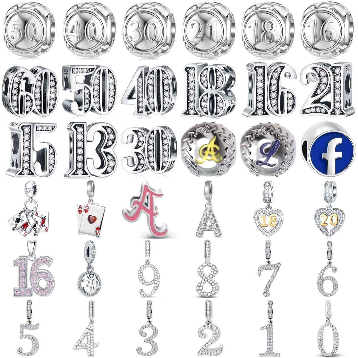 

Новая модная подвеска-пасьянс из стерлингового серебра 925 пробы, цифровая серия 4, 6, 8, 40, 60, подходит для оригинального браслета, ювелирные изделия своими руками