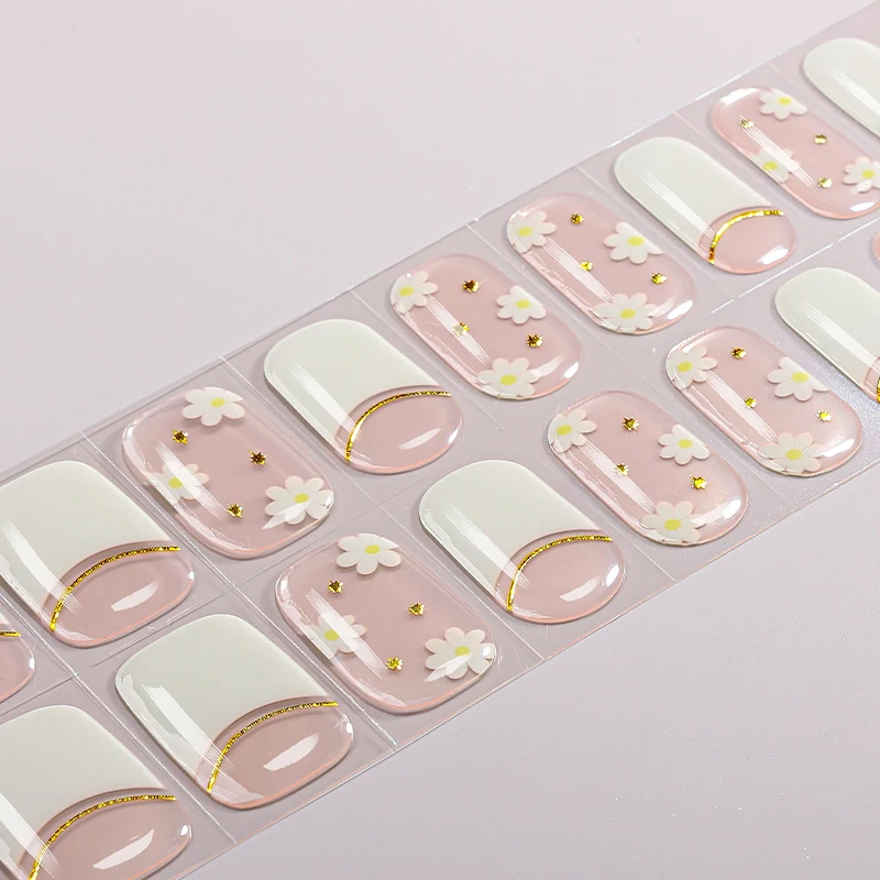 22 نصائح الزهور هلام مسمار شرائط غطاء كامل الفرنسية رائعة الأزهار الخبز خالية هلام مسمار ملصقات DIY بها بنفسك مانيكير الديكور