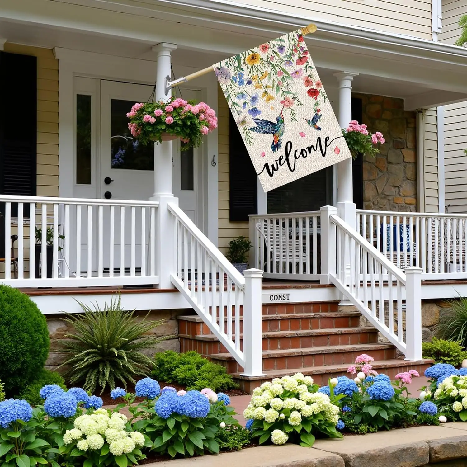 Spring Hummingbird House Flag 28x40 Inch Double Sided Summer Floral Outside Welcome Seasonal Watercolor Flowers Yard Flag Pa zzo