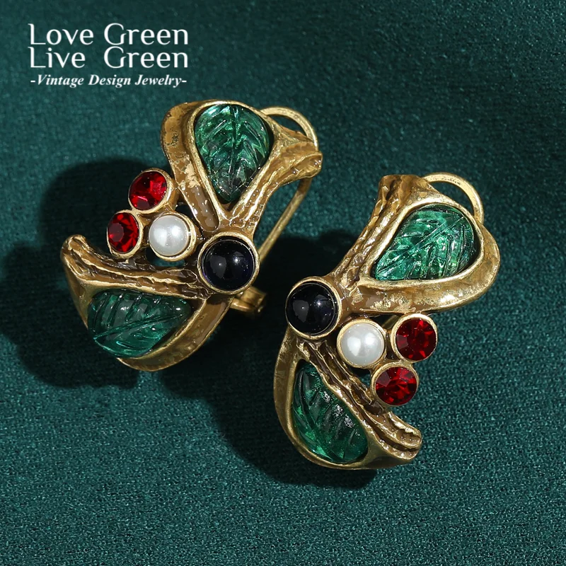 

peVintage Green Butterfly Earrings Pearl Stud Glass Gold Color Antique Adjustable High Quality Luxury Accessories 2026 Jewelry