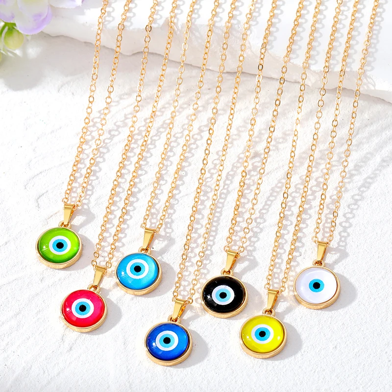 Colorful Turkish Blue Evil Eye Necklace For Women New Trendy Cat's Eye Stone Lucky Eye Clavicle Chain Choker Wedding Jewelry