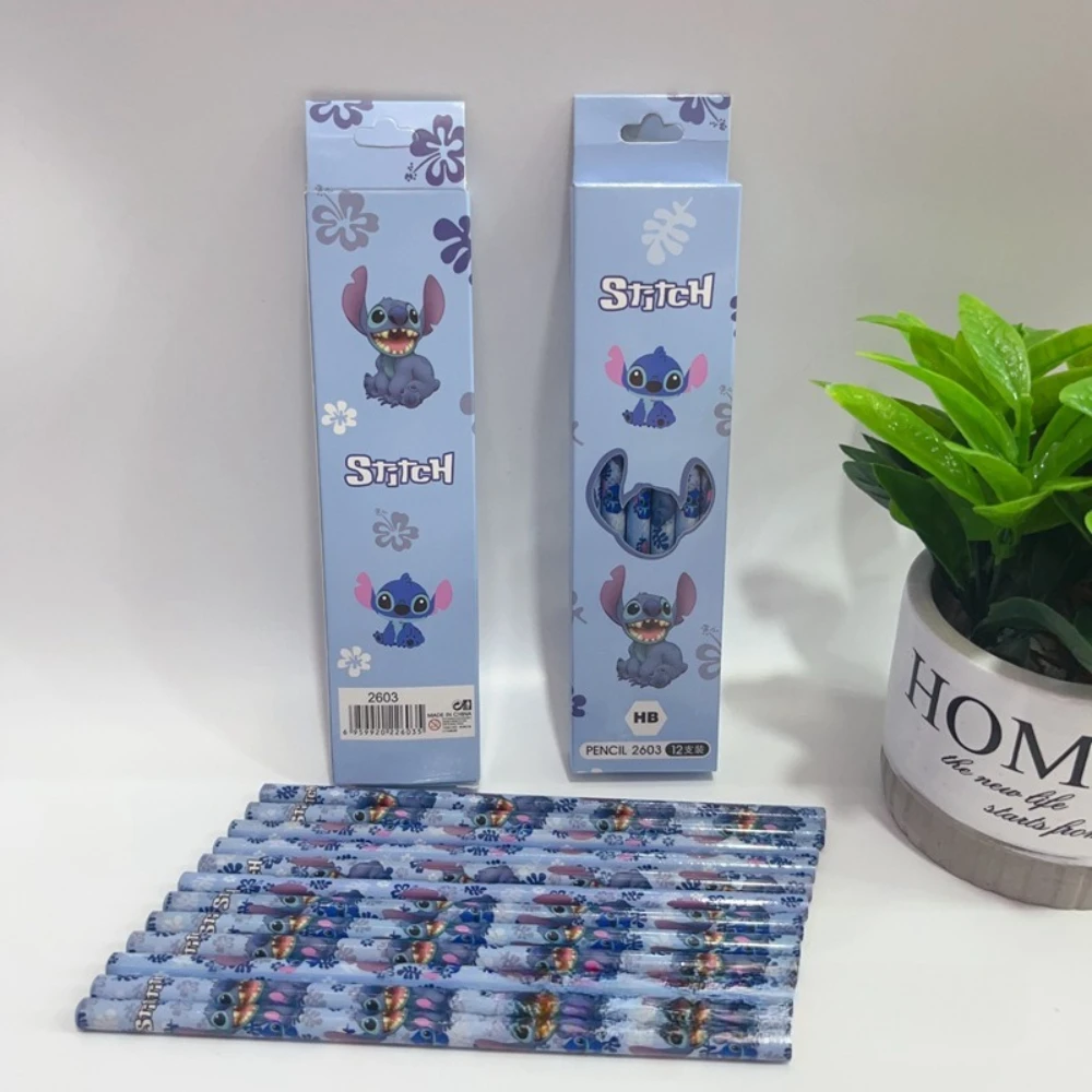 Disney 12pcs Stitch Anime Figures Cartoon Dot Pencil Student School Supplies for Kids Pencils Pencil Roller HB Pencils Best Gift