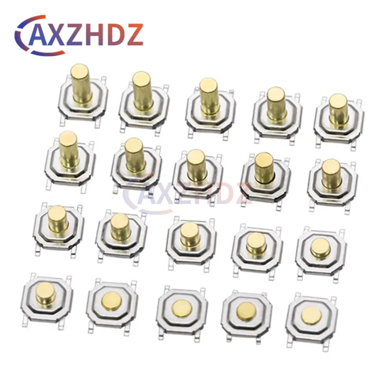 50PCS Tactile Tact Push Button Micro  Copper Head Waterproof Touch Switch 4*4MM 4Pin SMD 5.2*5.2 1.5/1.7/2/2.3/2.5/3/3.5/4.3mm