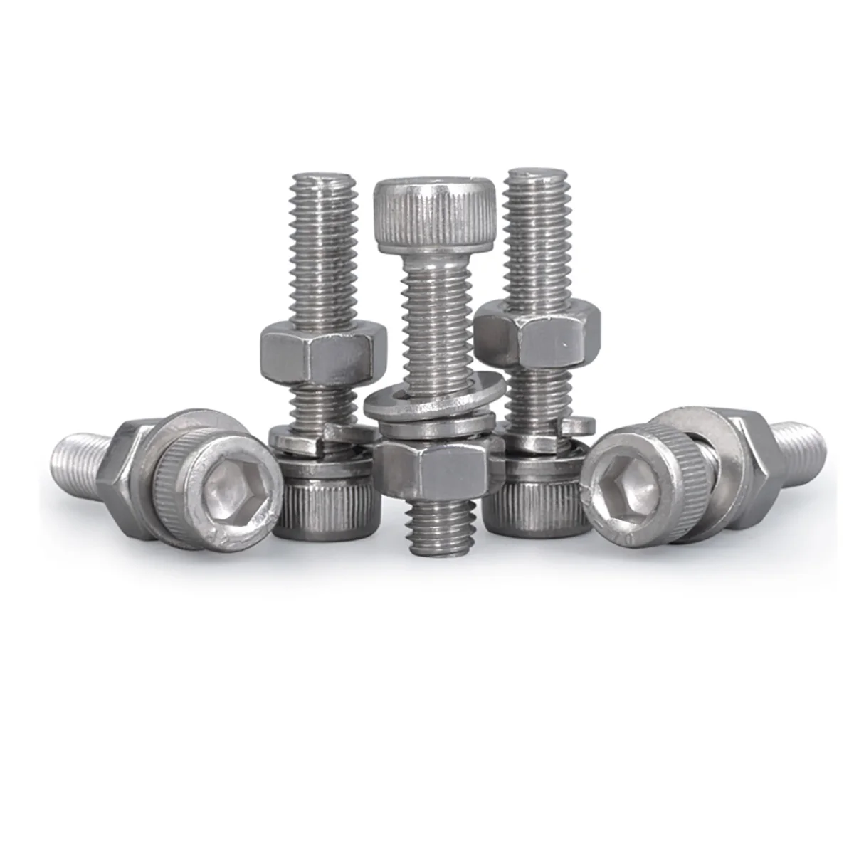 304 SS Cup Head Hex Socket Screw Nut Flat Washer Spring Washer Combination M2-16