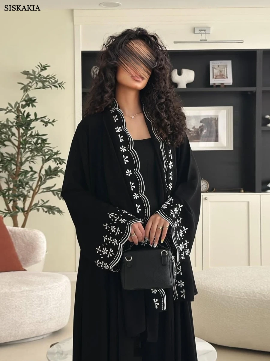 

Siskakia Dubai Floral Embroidery Abaya Muslim Hijab Women Clothing Dresses For Women Gala 2025