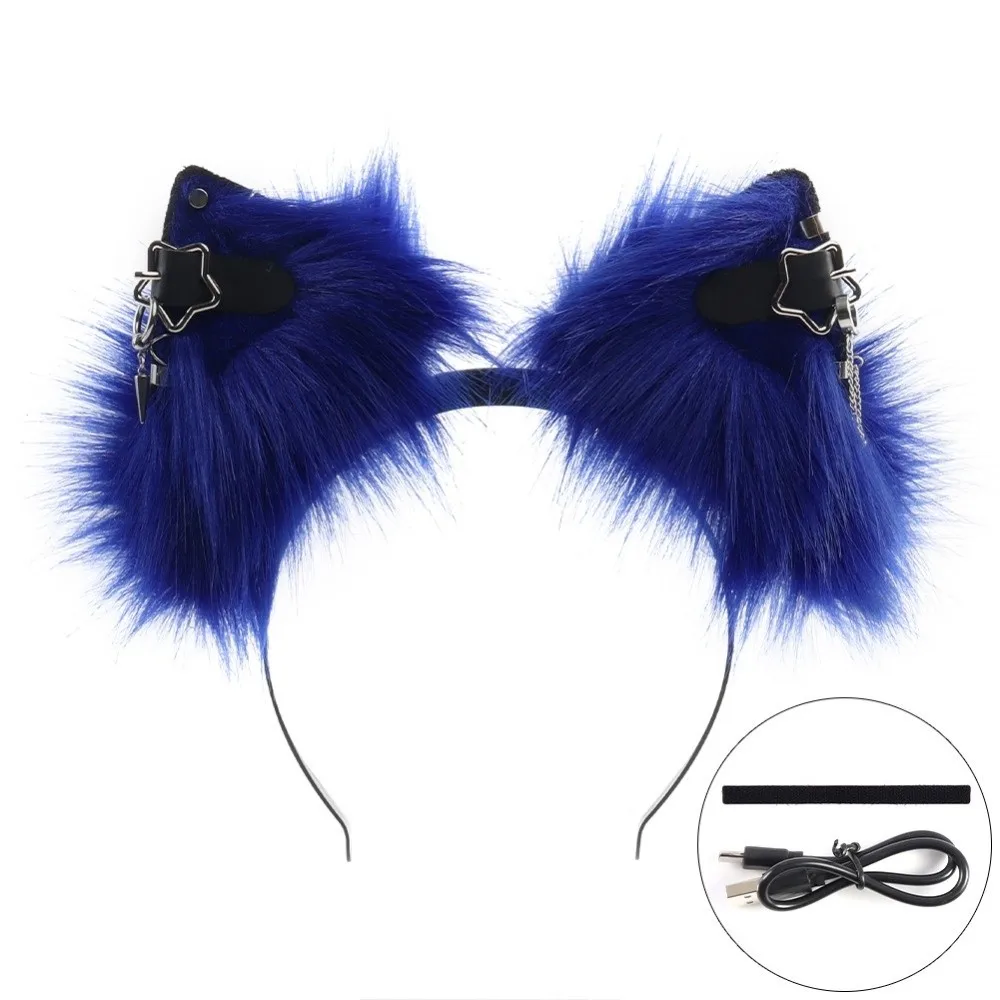 Funny Animal Movable Ears Headband Rechargeable Plush Faux Fur Cosplay Hair Hoop Electric Shaking Detachable Ears